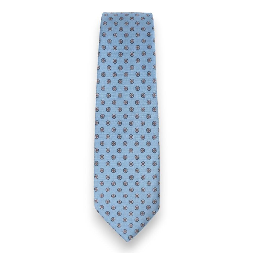 70s Vintage Light Blue Floral Daisy Silk Hand Made Stonehenge Neck Tie 3.25 x 59